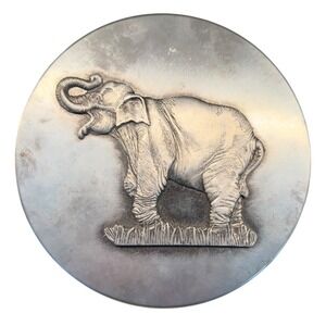 Elephant Embossed Pewter Round Lidded Box Metzke Inc Vintage Keepsake Tin